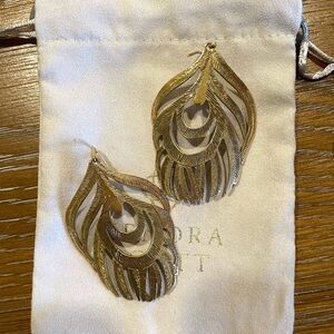 Kendra Scott Vintage Gold Karina Yellow Rose Feather Earrings